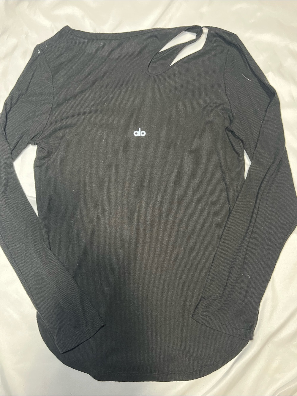 Alo Yoga Ribbed Peak Long Sleeve Cutout Top Black Size Small